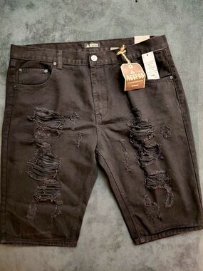 Men's Black Distressed Jean Shorts (Size 42)